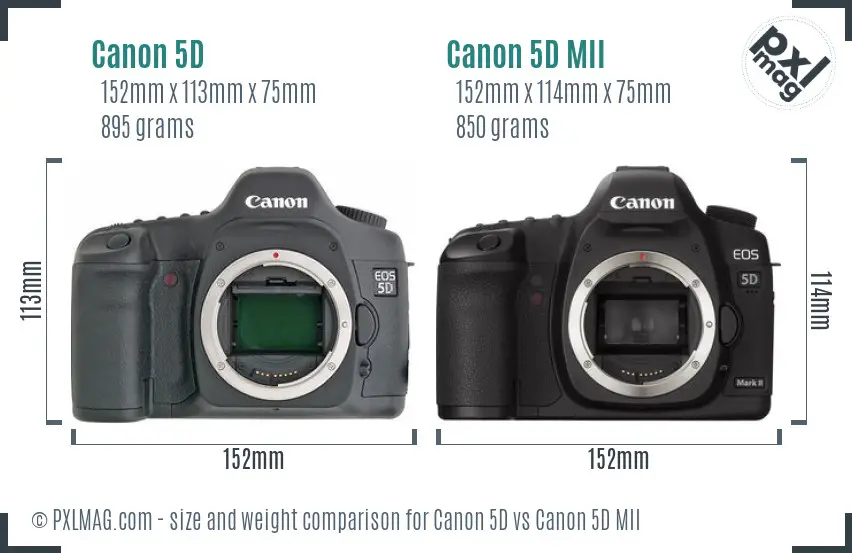 Canon 5D vs Canon 5D MII size comparison