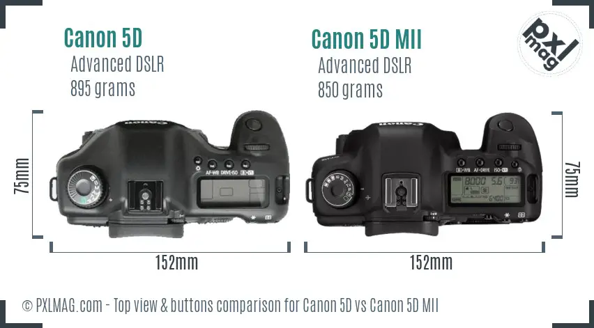 Canon 5D vs Canon 5D MII top view buttons comparison