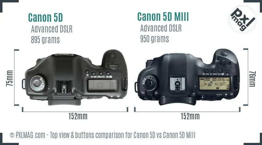 Canon 5D vs Canon 5D MIII top view buttons comparison