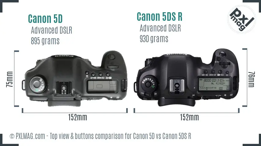Canon 5D vs Canon 5DS R top view buttons comparison