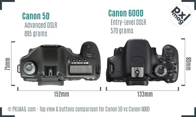 Canon 5D vs Canon 600D top view buttons comparison Canon 5D vs Canon 600D top view buttons comparison