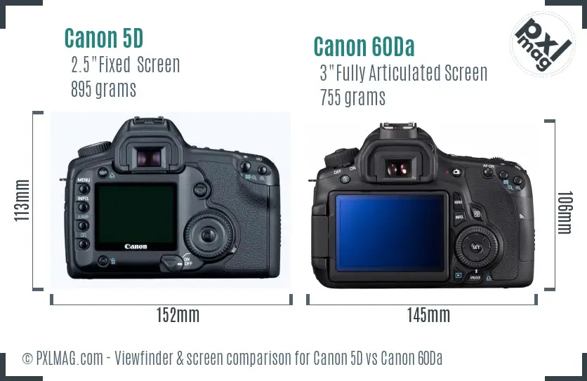 Canon 5D vs Canon 60Da Screen and Viewfinder comparison