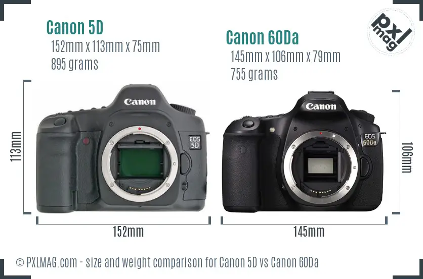 Canon 5D vs Canon 60Da size comparison