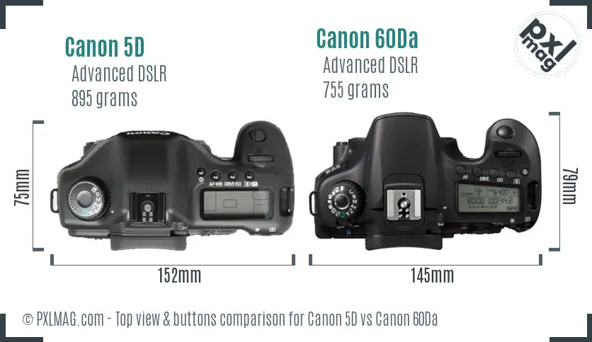 Canon 5D vs Canon 60Da top view buttons comparison