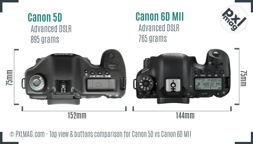 Canon 5D vs Canon 6D MII top view buttons comparison