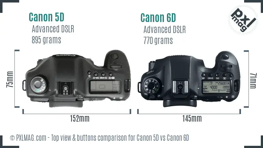 Canon 5D vs Canon 6D top view buttons comparison