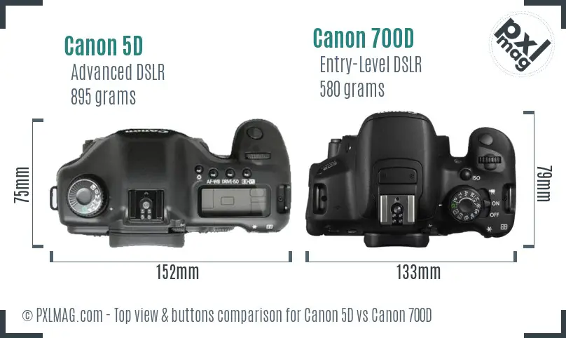 Canon 5D vs Canon 700D top view buttons comparison