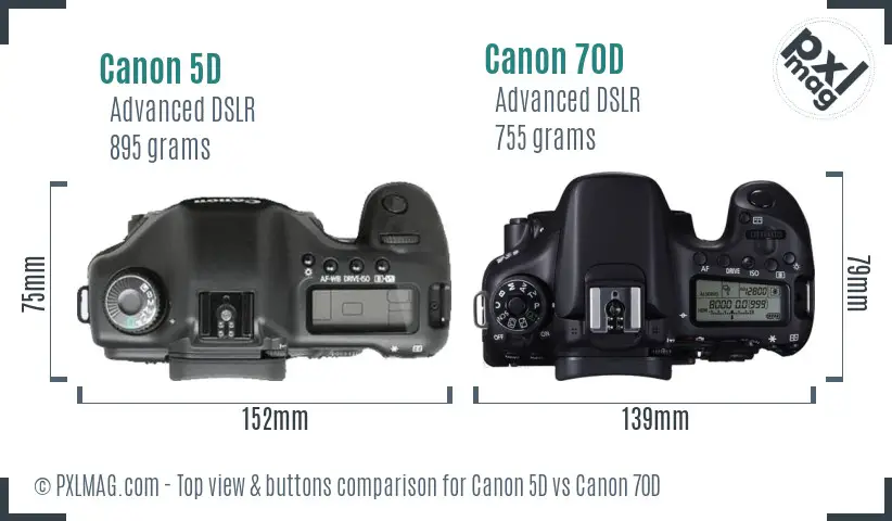 Canon 5D vs Canon 70D top view buttons comparison