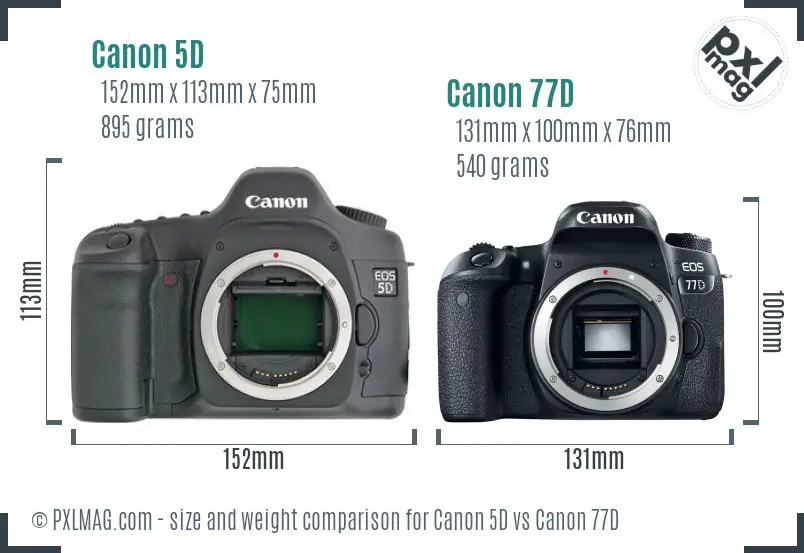 Canon 5D vs Canon 77D size comparison