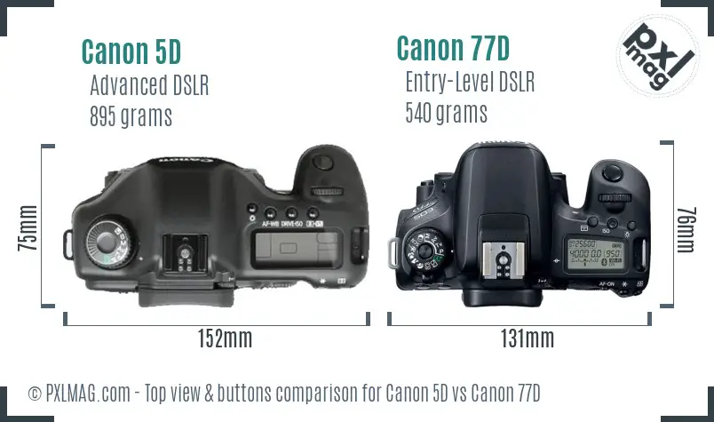 Canon 5D vs Canon 77D top view buttons comparison