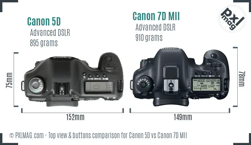 Canon 5D vs Canon 7D MII top view buttons comparison