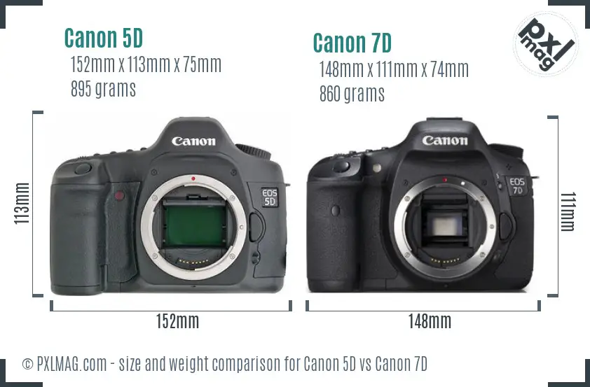 Canon 5D vs Canon 7D size comparison