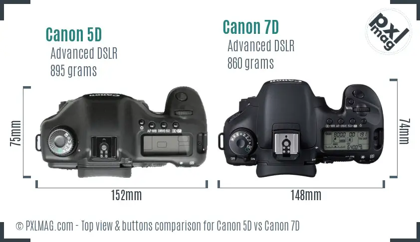Canon 5D vs Canon 7D top view buttons comparison