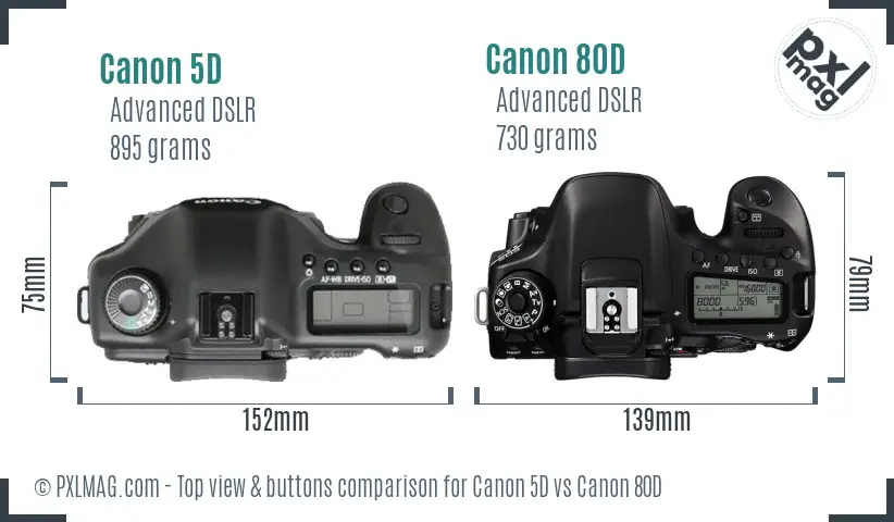 Canon 5D vs Canon 80D top view buttons comparison
