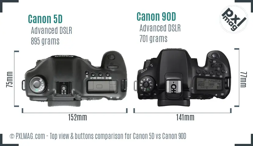Canon 5D vs Canon 90D top view buttons comparison