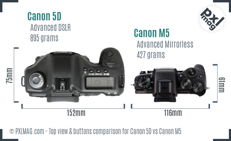 Canon 5D vs Canon M5 top view buttons comparison