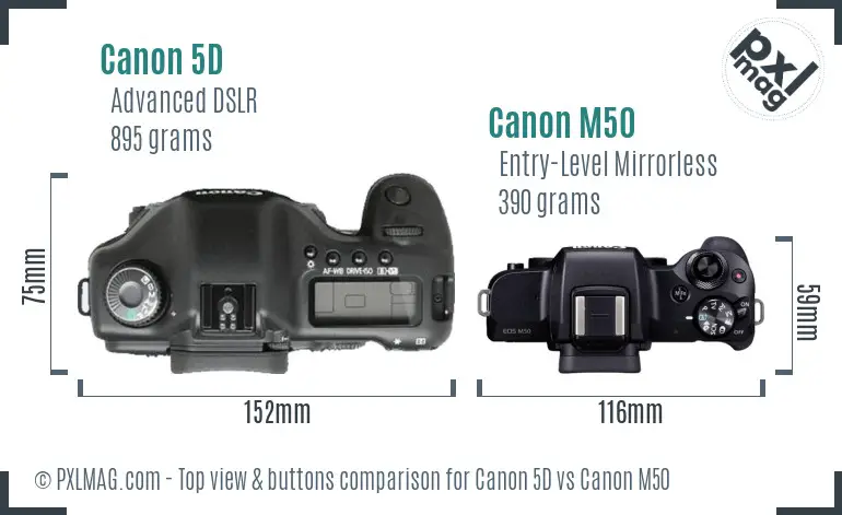 Canon 5D vs Canon M50 top view buttons comparison