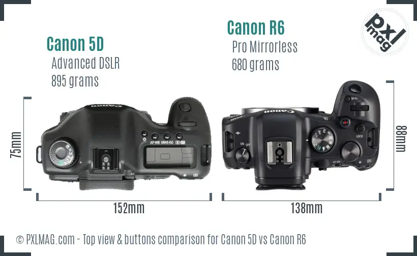 Canon 5D vs Canon R6 top view buttons comparison Canon 5D vs Canon R6 top view buttons comparison