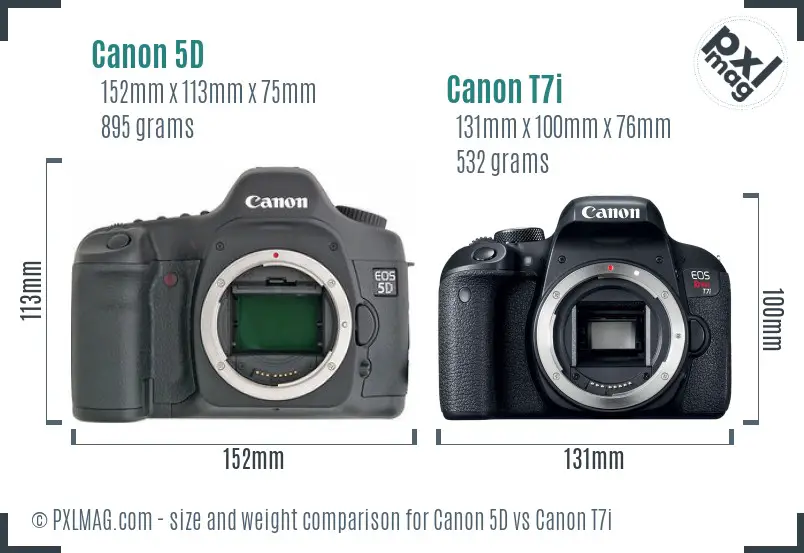 Canon 5D vs Canon T7i size comparison