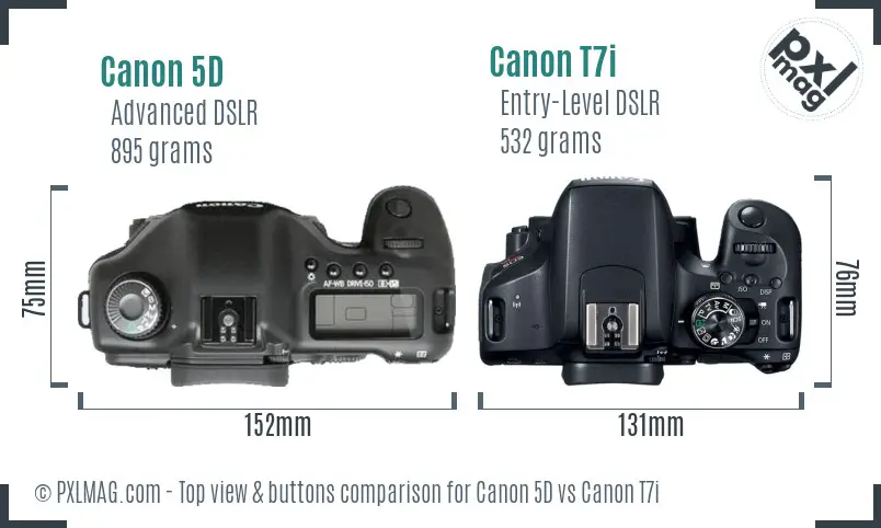 Canon 5D vs Canon T7i top view buttons comparison