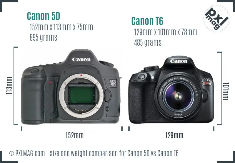 Canon 5D vs Canon T6 size comparison