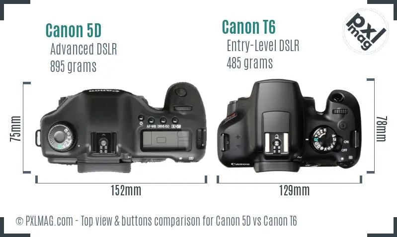 Canon 5D vs Canon T6 top view buttons comparison