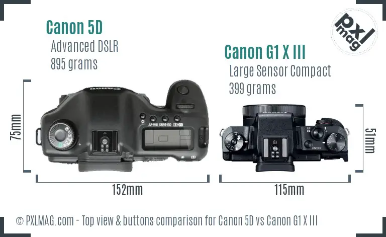 Canon 5D vs Canon G1 X III top view buttons comparison