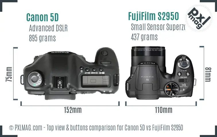 Canon 5D vs FujiFilm S2950 top view buttons comparison