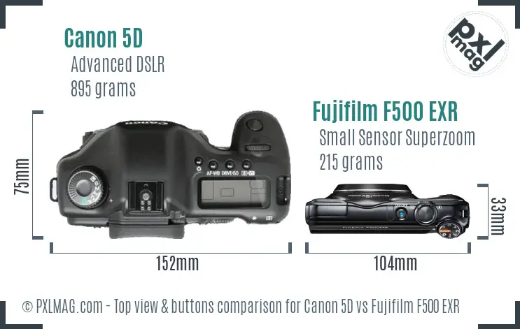 Canon 5D vs Fujifilm F500 EXR top view buttons comparison