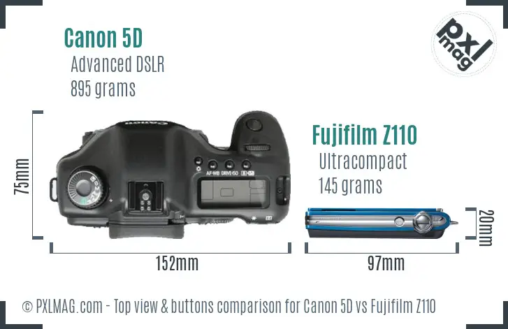Canon 5D vs Fujifilm Z110 top view buttons comparison