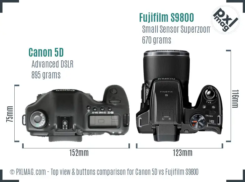 Canon 5D vs Fujifilm S9800 top view buttons comparison