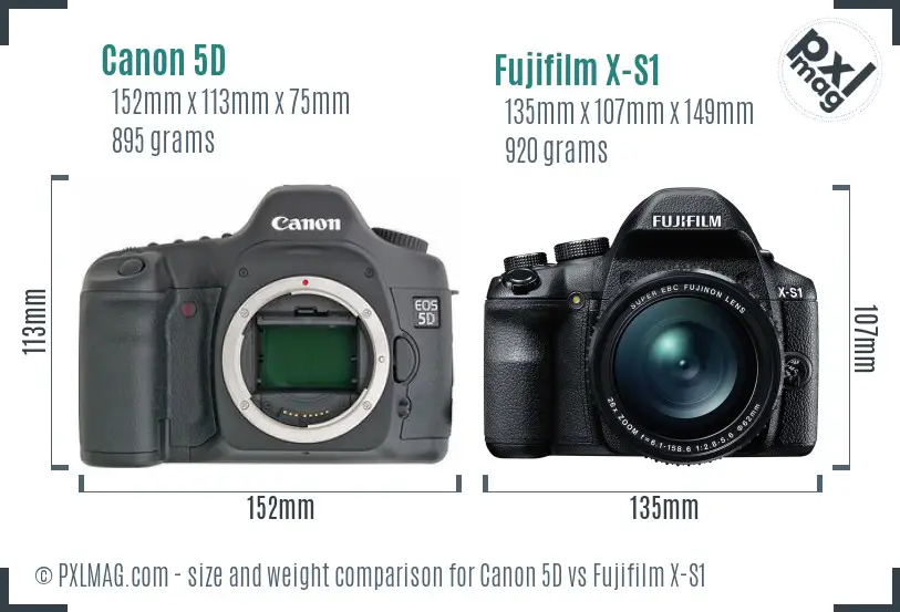 Canon 5D vs Fujifilm X-S1 size comparison