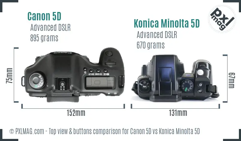 Canon 5D vs Konica Minolta 5D top view buttons comparison