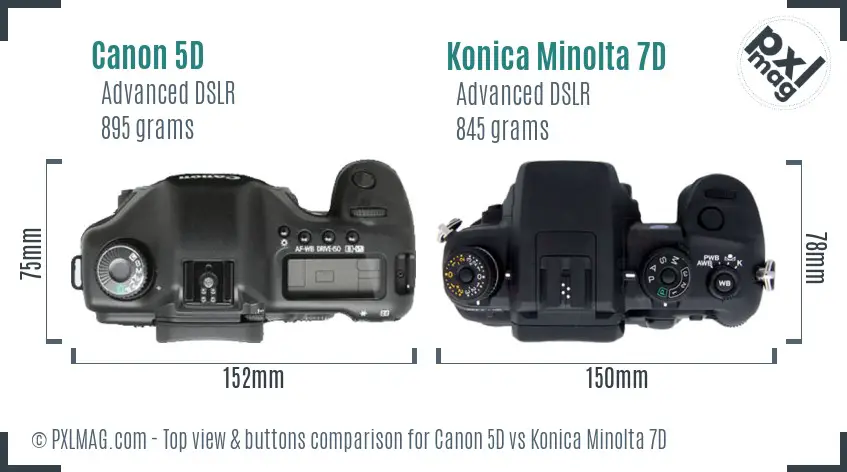 Canon 5D vs Konica Minolta 7D top view buttons comparison