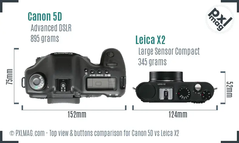 Canon 5D vs Leica X2 top view buttons comparison
