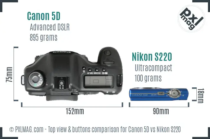 Canon 5D vs Nikon S220 top view buttons comparison