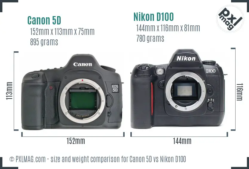 Canon 5D vs Nikon D100 size comparison Canon 5D vs Nikon D100 size comparison