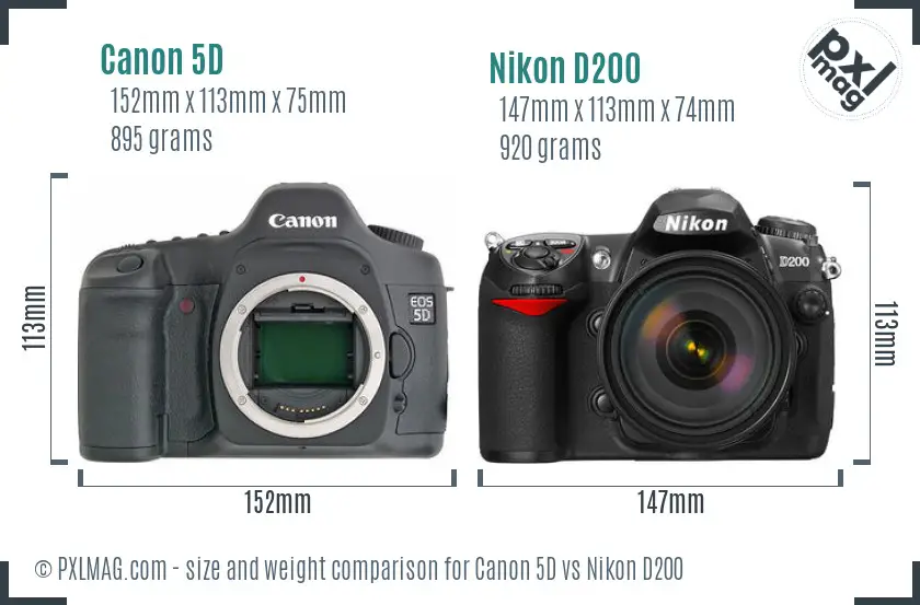 Canon 5D vs Nikon D200 size comparison