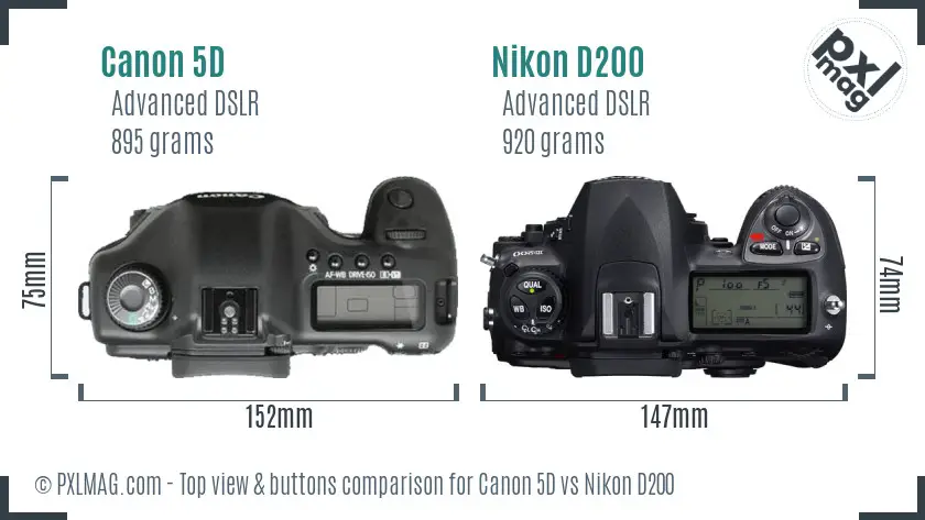 Canon 5D vs Nikon D200 top view buttons comparison