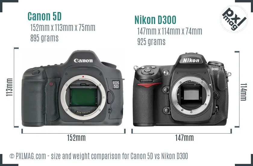 Canon 5D vs Nikon D300 size comparison