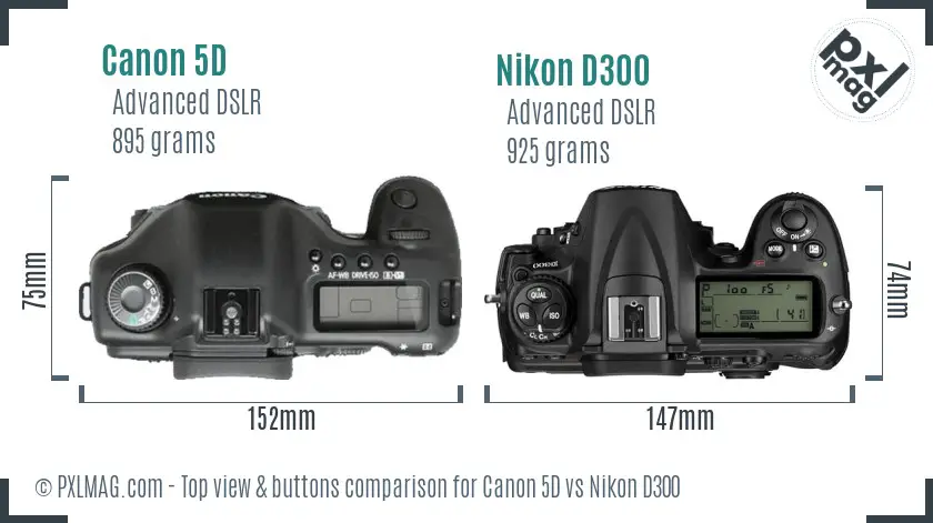 Canon 5D vs Nikon D300 top view buttons comparison