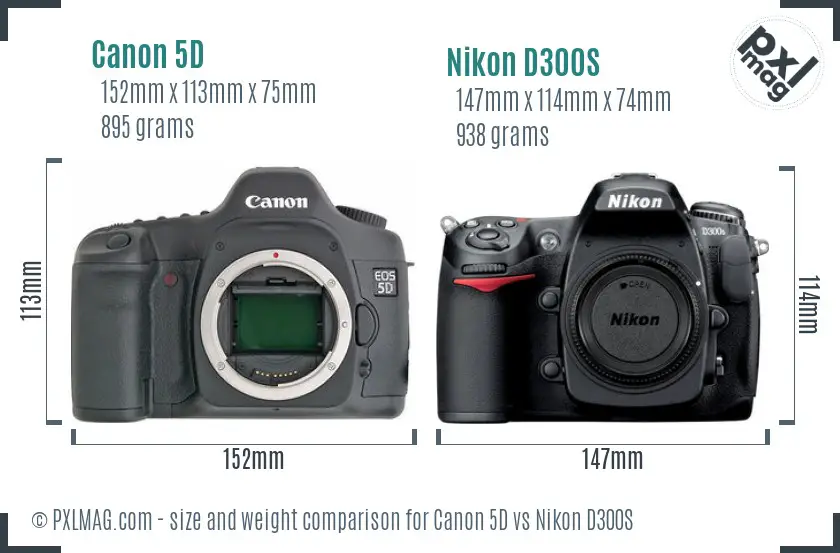 Canon 5D vs Nikon D300S size comparison