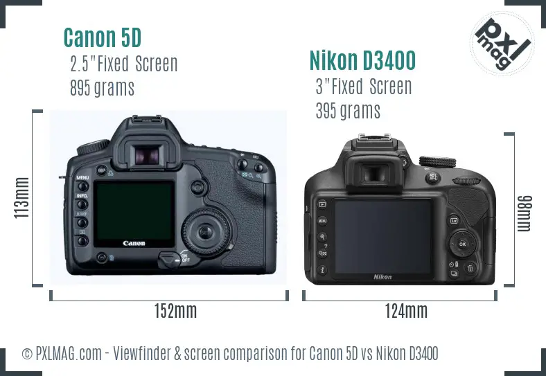 Canon 5D vs Nikon D3400 Screen and Viewfinder comparison Canon 5D vs Nikon D3400 Screen and Viewfinder comparison