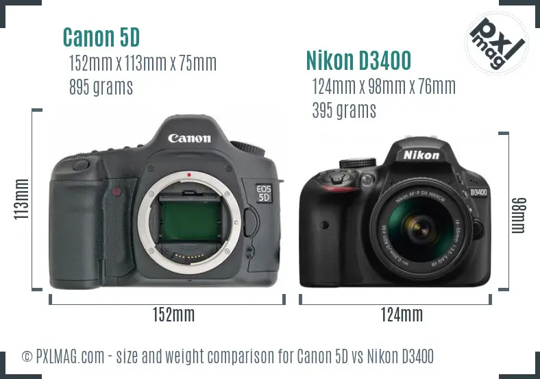 Canon 5D vs Nikon D3400 size comparison Canon 5D vs Nikon D3400 size comparison