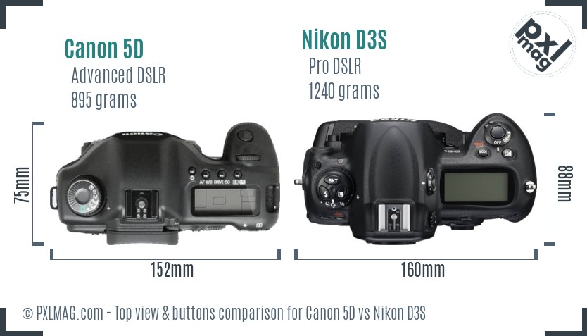 Canon 5D vs Nikon D3S top view buttons comparison