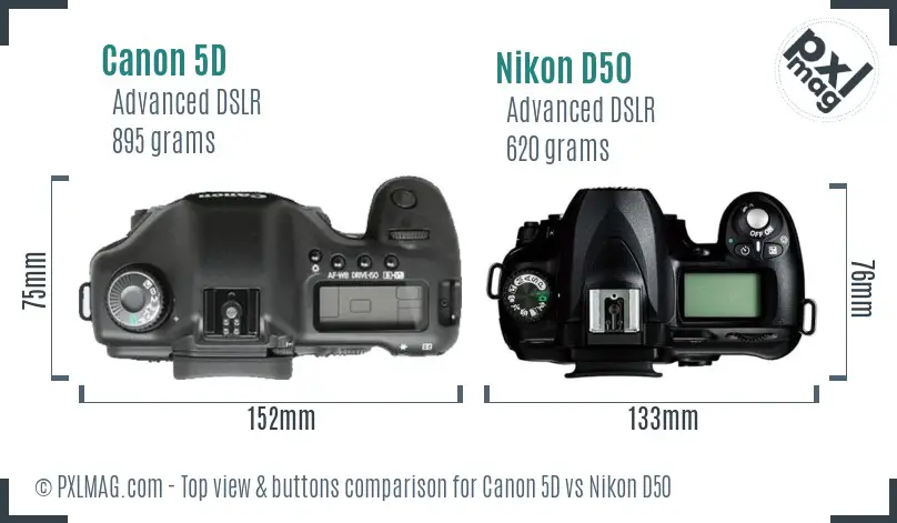 Canon 5D vs Nikon D50 top view buttons comparison