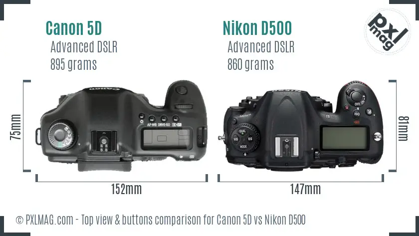 Canon 5D vs Nikon D500 top view buttons comparison
