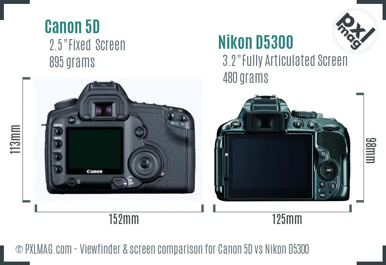 Canon 5D vs Nikon D5300 Screen and Viewfinder comparison