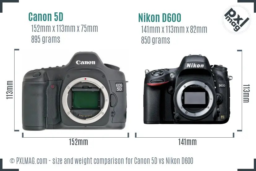 Canon 5D vs Nikon D600 size comparison Canon 5D vs Nikon D600 size comparison