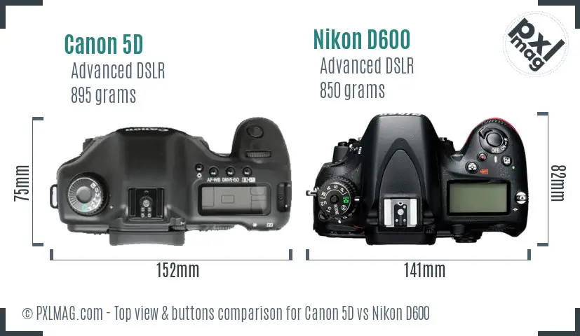 Canon 5D vs Nikon D600 top view buttons comparison Canon 5D vs Nikon D600 top view buttons comparison
